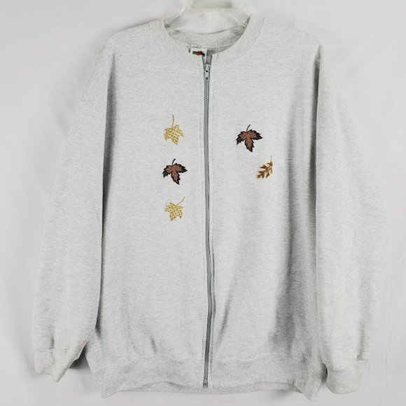Fall Autumn Leaves Applique Full Zip Sweatshirt XL Handmade - Picture 1 of 6